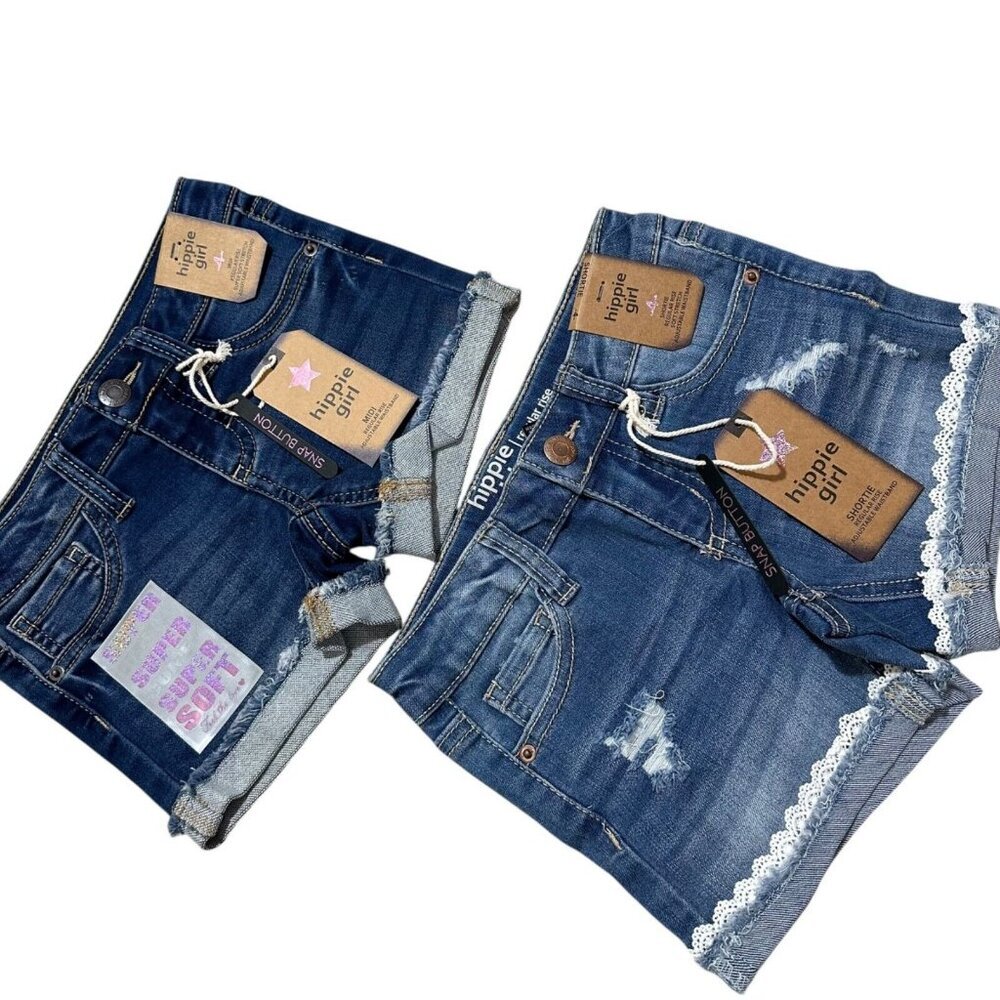 Hippie Girl Size 4 Snap Button Stretch Adjustable Waist Jean Shorts 2-Pairs ~NWT - Picture 2 of 7